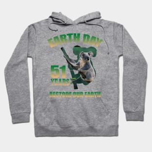 Earth Day Koala 51 Years Restore Our Earth Hoodie